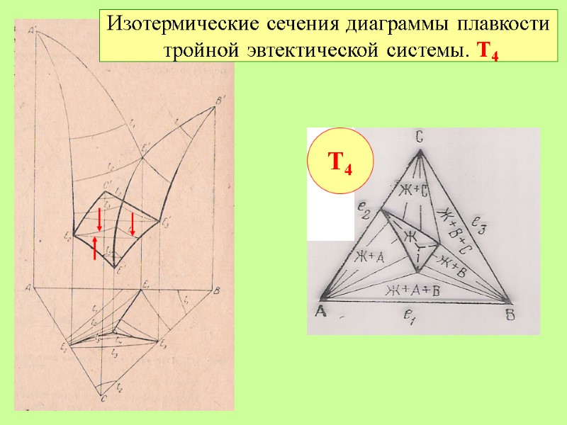 Изотермические сечения диаграммы плавкости  тройной эвтектической системы. Т4 Т4